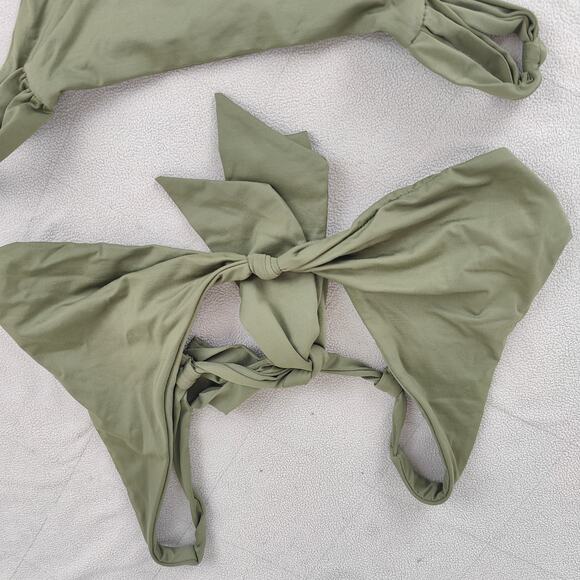 Frankie's Bikinis Bikini Set Women Large Army Green Tie Front Two-Piece Swimsuit - Picture 2 of 6